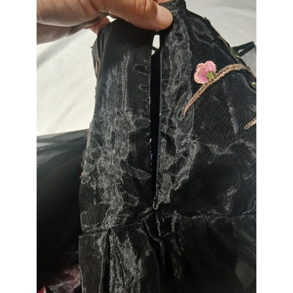 With The Win Black Organza Cherry Blossom Floral Embroidered Mini Dress Small - Picture 14 of 15
